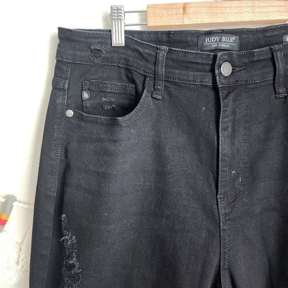 Judy Blue Black Boyfriend Fit High Waisted Distress Ripped Skinny Jeans Stretch - Picture 5 of 13